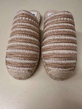 Karl Lagerfeld Beige and Cream Pearl-Trim Espadrille Slip-Ons